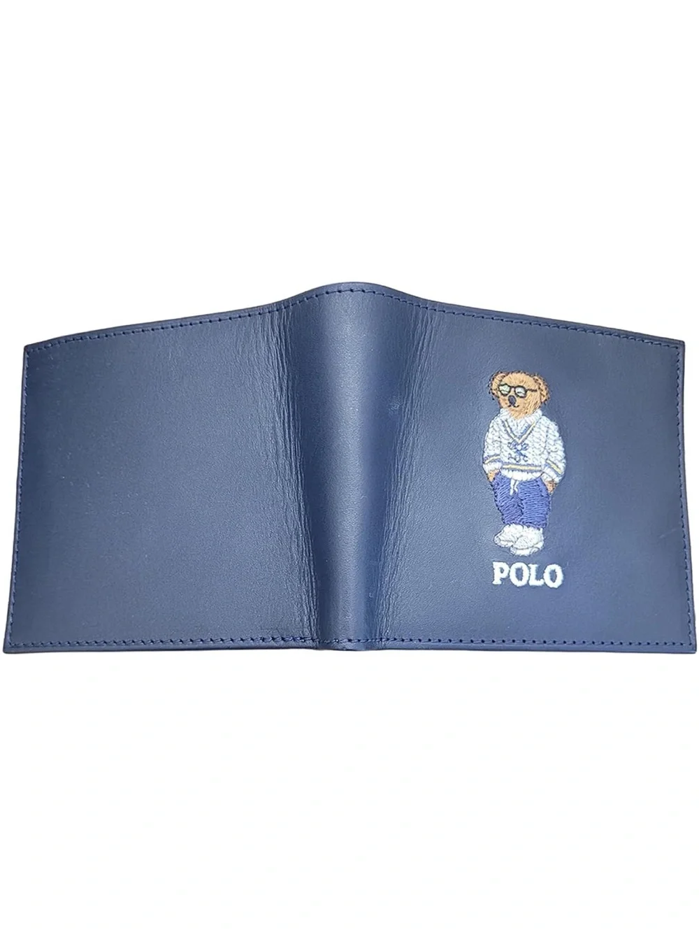Polo by Ralph Lauren Navy Leather Bear Embroidered Bi-Fold Wallet
